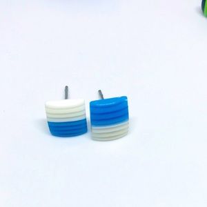 Blue And White Minimalist Stud Earrings Upcycled Vintage Bead Handmade NWOT NEW